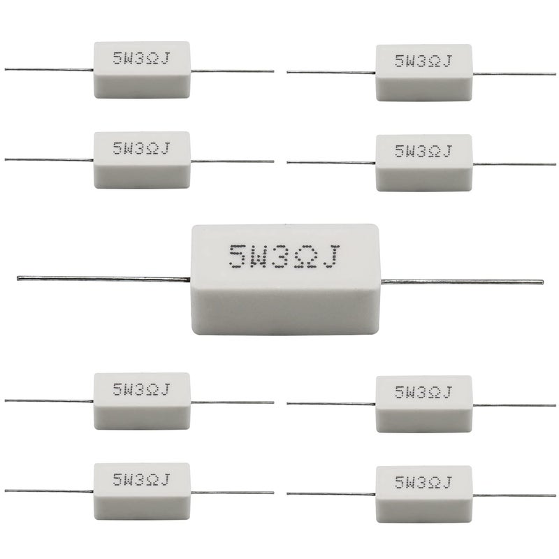 Dimlove Cement Resistor,10 PCS 5W 3 Ohm 5% Axial Lead Wire Resistor White Wound Fixed Ceramic Cement Resistors Wirewound Cement Power Resistors Flame Heat Moisture Resistance Precharge Horizontal Resistors - Image 2